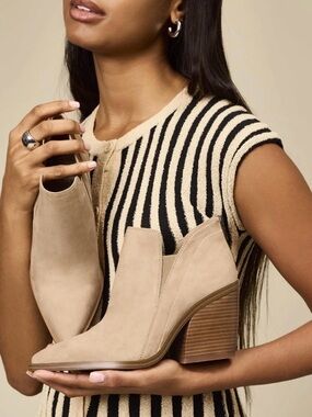 Vince Camuto Beige Suede Cutout Ankle Booties